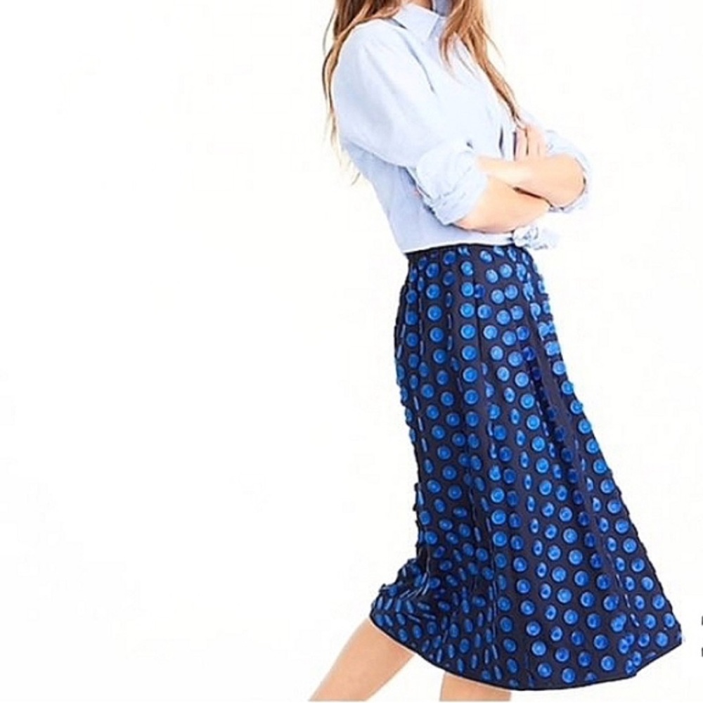 J. Crew Navy and Blue Dot Midi Skirt